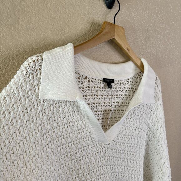 NWT Talbots Sweater Womens Plus 3X Collared Pullover Crochet Open Knit White - Picture 3 of 12